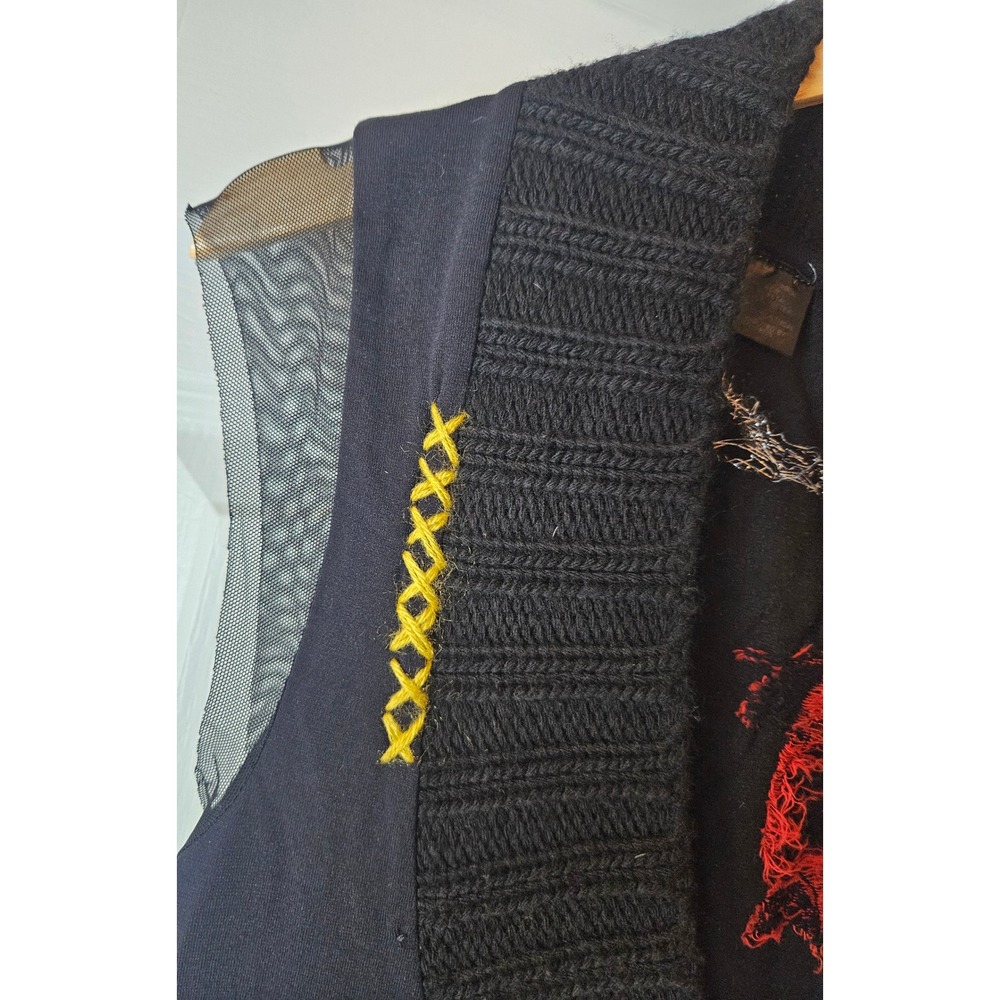 Desigual Patchwork Embroidered Knit Tunic Vest Black Boho Goth Y2K Whimsygoth - Picture 9 of 14